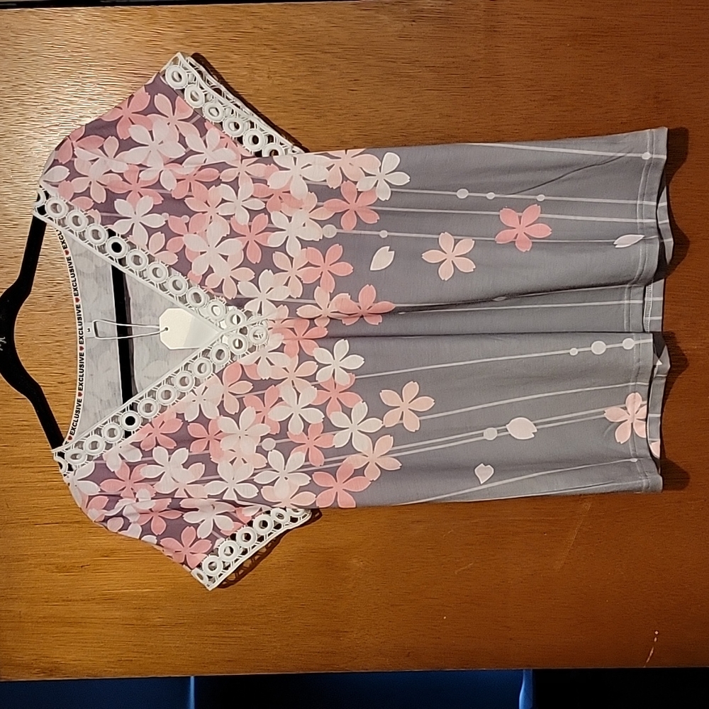 Pink and Gray Short Sleeve Top - Size M